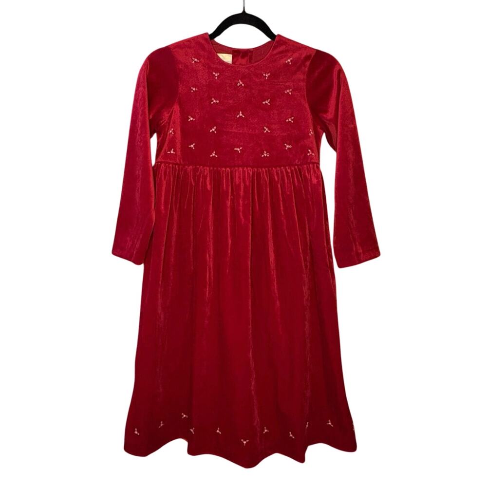 Vintage Laura Ashley Velvet Dress Girls 9 Years | Red Christmas Rosebud Classic